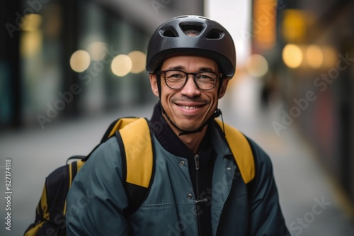 portrait of smiling bicycle courier