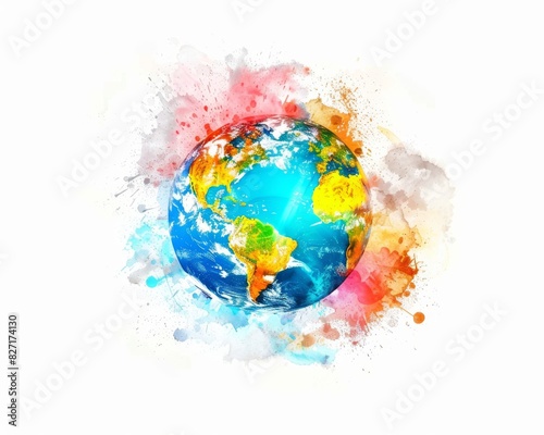 Earth globe symbolizing global unity and care, plain white background, Worldwide, Digital painting