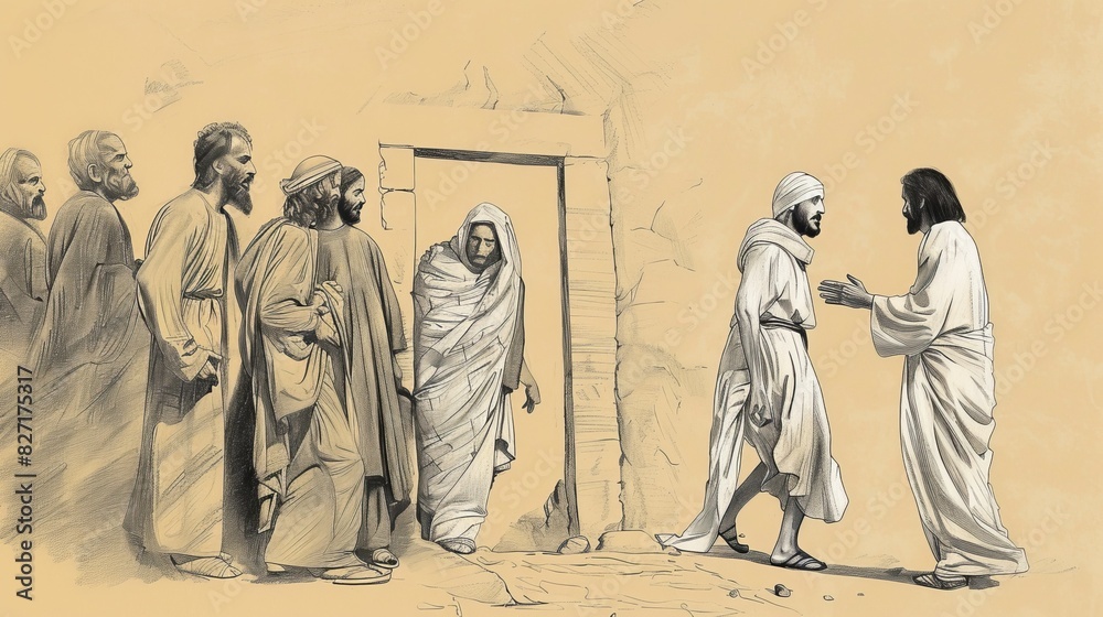 Jesus Calling Lazarus Out of Tomb, Lazarus Walking Out Wrapped in Grave ...