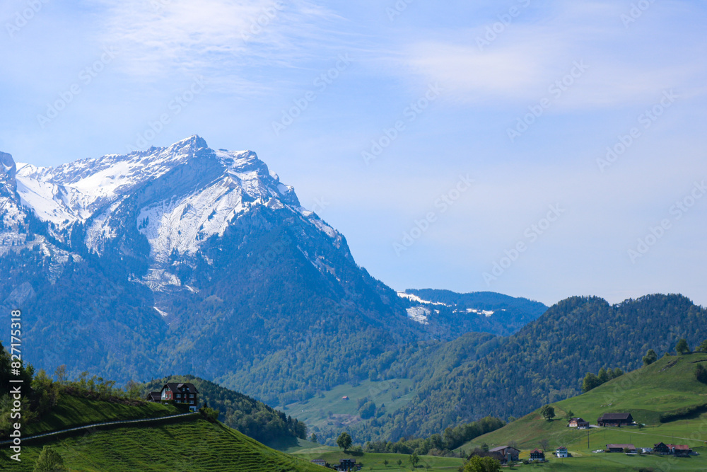 Fototapeta premium View of the Swiss Alps from an Observation Deck