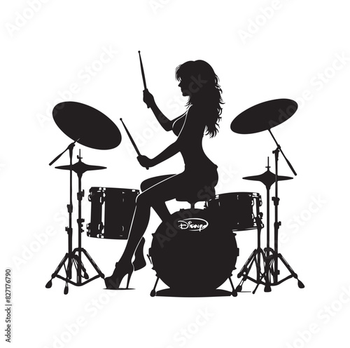 A drummer musician drumming drums in detailed silhouette
