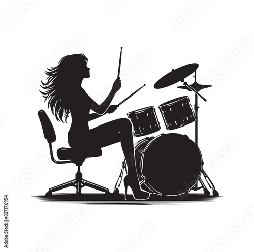 A drummer musician drumming drums in detailed silhouette