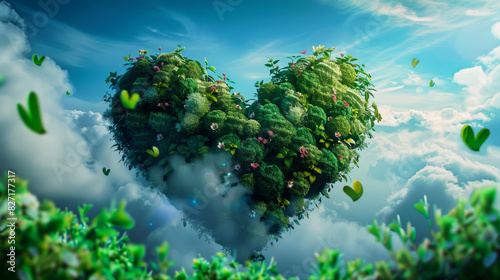 Green energy in the shape of a heart, sustainable industry. Landscape of a green forest in the shape of a heart. Ecology concept, love of nature. © Alina Tymofieieva