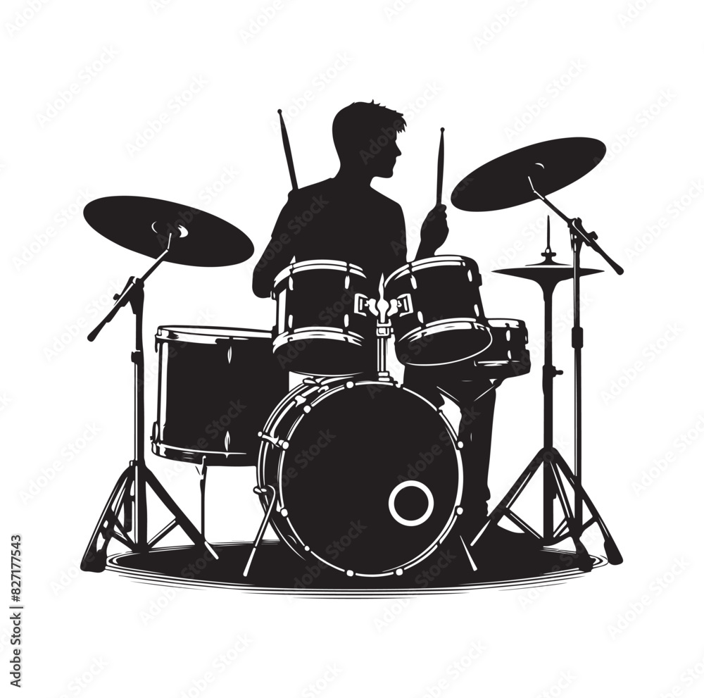 Fototapeta premium A drummer musician drumming drums in detailed silhouette