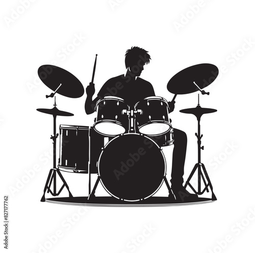 A drummer musician drumming drums in detailed silhouette