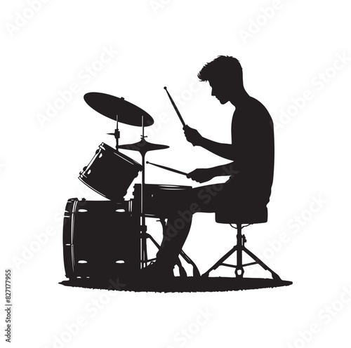 A drummer musician drumming drums in detailed silhouette