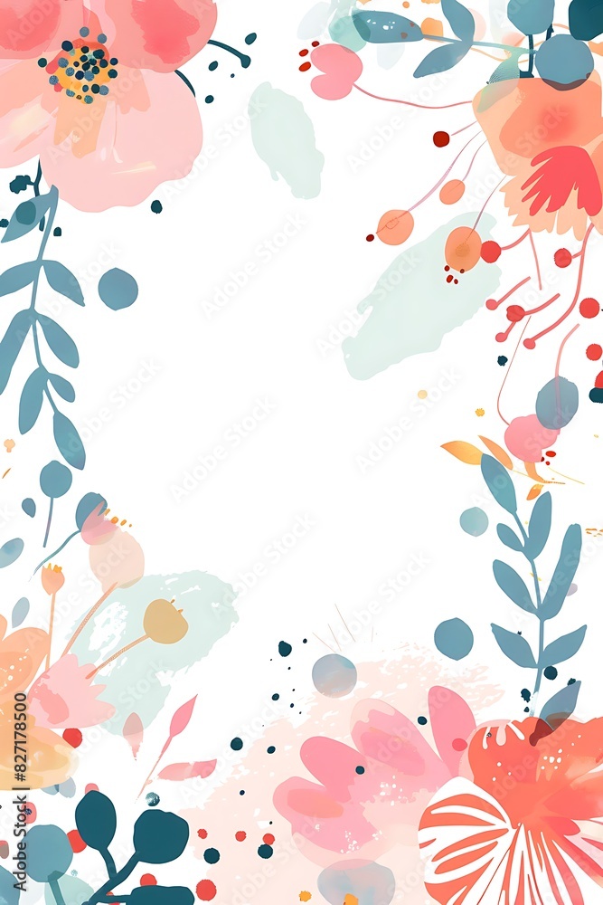 Adorable Girly Pastel Invitation Template with Cartoon Illustrations and Blank Center Space Adorable Girly Pastel Invitation Template with Cartoon Illustrations and Blank Center Space