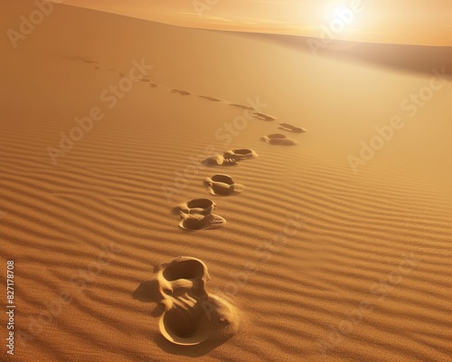 Footprints symbolizing journey and progress, plain sandy background, Pathway, Illustration photo