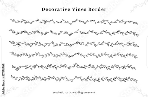 decorative rustic plant vines border frame ornament decoration with aesthetic outline style for wedding invitation or rustic design