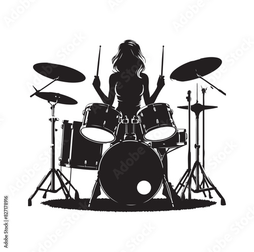 A drummer musician drumming drums in detailed silhouette