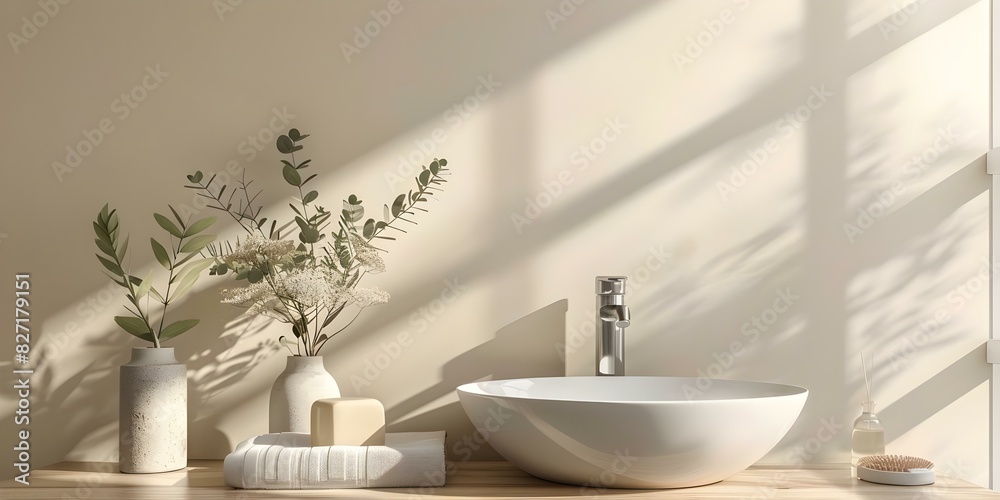 A tidy bathroom sink area is prepared for use and cleaning. Concept Bathroom Organization, Tidy Sink, Cleaning Routine A tidy bathroom sink area is prepared for use and cleaning. Concept Bathroom Organization, Tidy Sink, Cleaning Routine