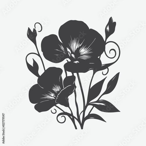 Print Enchanting Silhouette of the Sweet Pea Flower, A Botanical Masterpiece