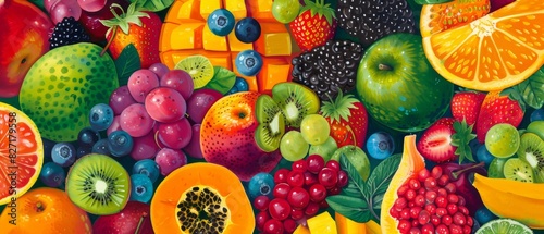 Fruit Fiesta Lively illustrations of various fruits in vibrant colors
