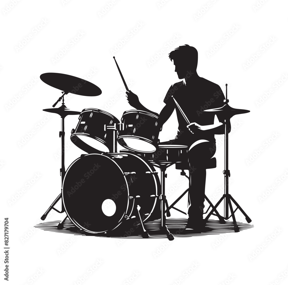 Fototapeta premium A drummer musician drumming drums in detailed silhouette
