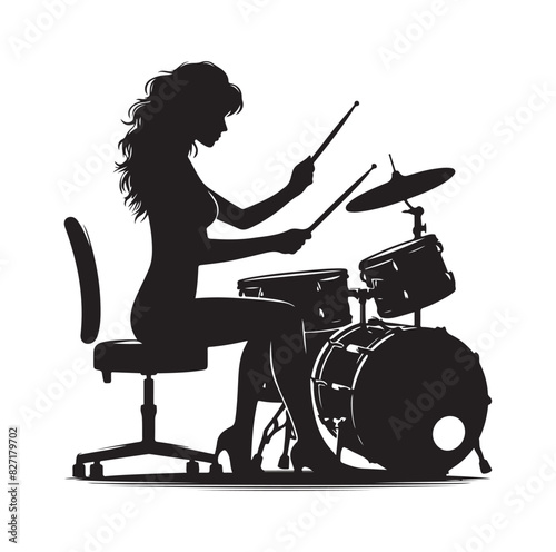 A drummer musician drumming drums in detailed silhouette