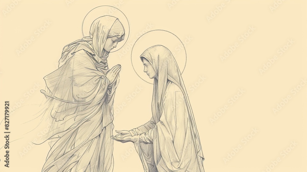 Angel Announces Birth of Son of God to Mary, Humble Acceptance, Biblical Illustration, Beige Background, Copyspace Angel Announces Birth of Son of God to Mary, Humble Acceptance, Biblical Illustration, Beige Background, Copyspace