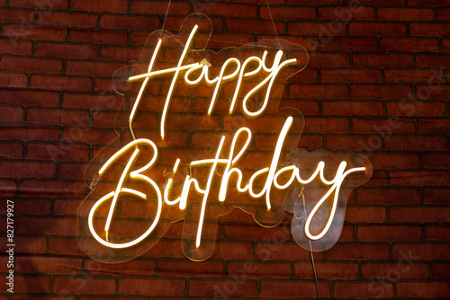 Happy birthday neon sign closeup
