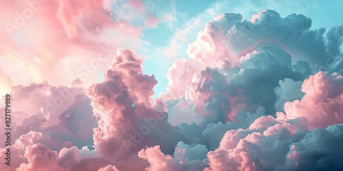 Wallpaper Mural Dreamy Atmosphere: Soft Pink Sky and Pastel Holographic Clouds. Concept Fantasy Photography, Dreamlike Scenes, Pastel Aesthetics, Surreal Landscapes Torontodigital.ca