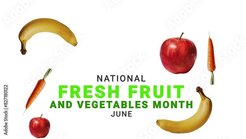 National fresh fruit and vegetables month. Apple, Banana and Carrot Animation. photo