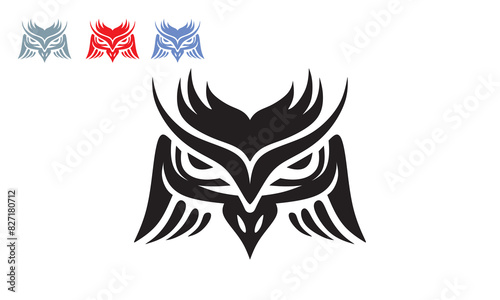 an owl bird head logo, silhouette of great owl face vector illustrations photo