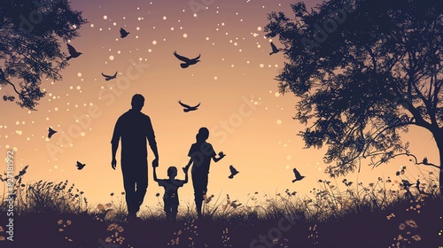 Father's day theme with a silhouette of father and child