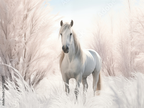 A Majestic Unicorn With A Visible Skeletal Structure, Standing In An Enchanted Meadow With A Shimmering Horn On A Clean Pastel Light And White Isolated Background