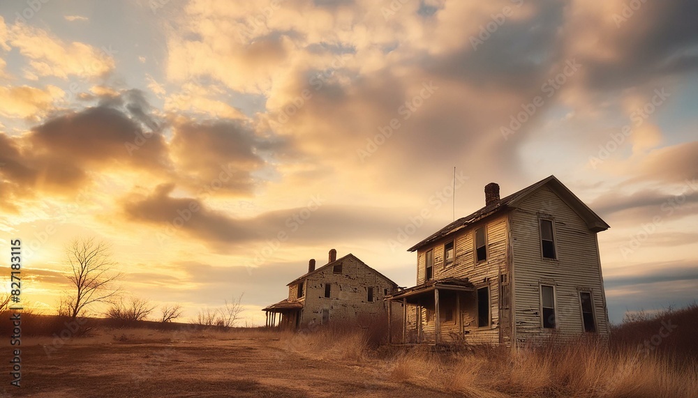 abandoned suburban district with gloomy damaged houses abandoned suburban district with gloomy damaged houses