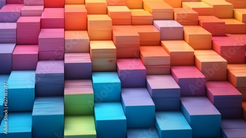 Fototapeta Naklejka Na Ścianę i Meble -  Colorful wood texture abstract block stack wooden 3d cubes colorful cubic background