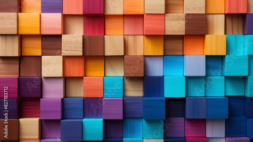 Colorful wood texture abstract block stack wooden 3d cubes colorful cubic background