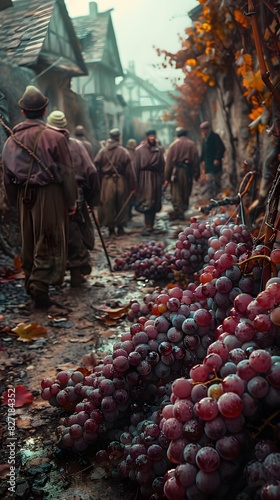 In the enchanting world of Fantasy Art, agricultural workers become mystical beings within the vineyard, their labor elevated to a dance of vibrant hues, each color imbued with the magic of the land. photo