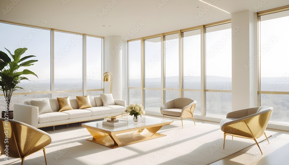 Fototapeta premium white and gold theme interior modern minimalism photo realism