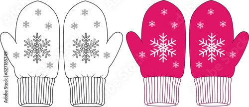 Mittens outline black and white vector illustration coloring page
