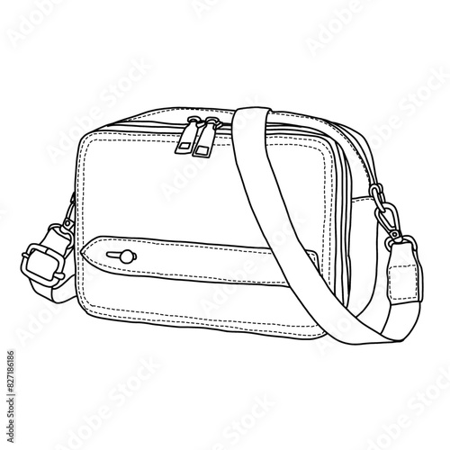 Technical sketch drawing vector Illustration of clutch bag line art, suitable for your custom men's bag design, outline vector doodle illustration side view isolated on white background