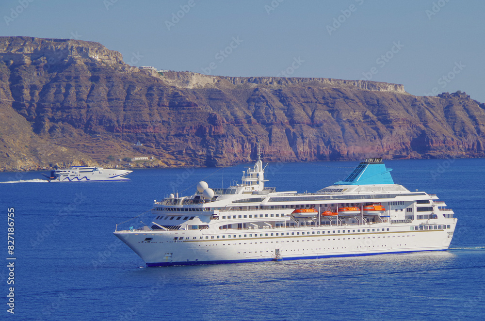 Dream holiday vacation to Greek Island Santorini during Summer Mediterranean Aegean cruising on Celestyal breathtaking nature landscape scenery Dream holiday vacation to Greek Island Santorini during Summer Mediterranean Aegean cruising on Celestyal breathtaking nature landscape scenery