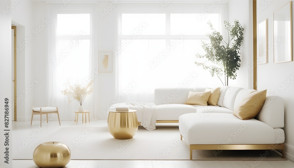 Fototapeta premium white and gold theme interior modern minimalism photo realism