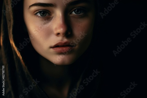 Close up portrait of woman on the dark background