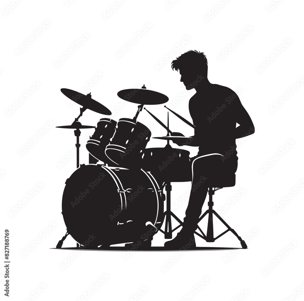 A drummer musician drumming drums in detailed silhouette A drummer musician drumming drums in detailed silhouette