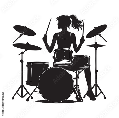 A drummer musician drumming drums in detailed silhouette