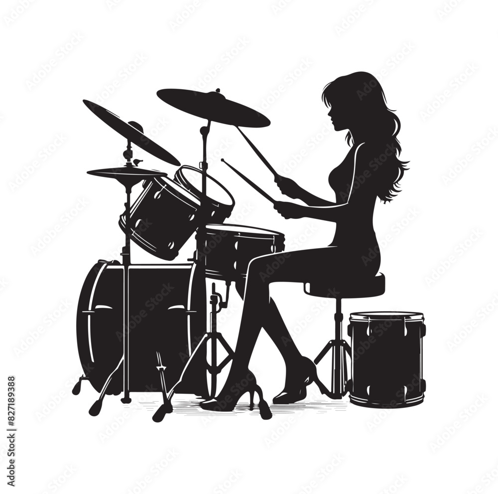 Fototapeta premium A drummer musician drumming drums in detailed silhouette