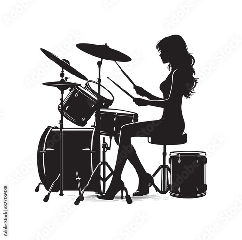 A drummer musician drumming drums in detailed silhouette