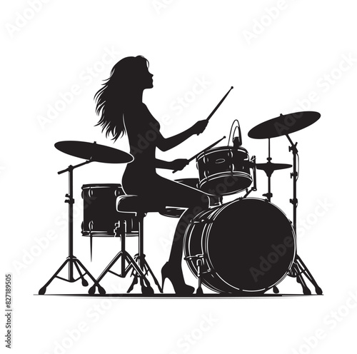 A drummer musician drumming drums in detailed silhouette