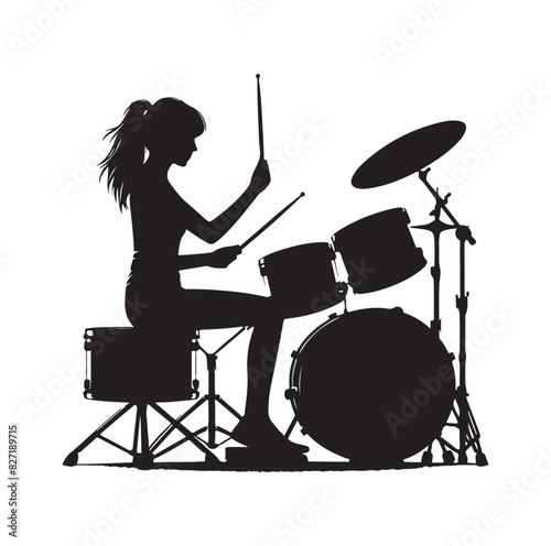 A drummer musician drumming drums in detailed silhouette