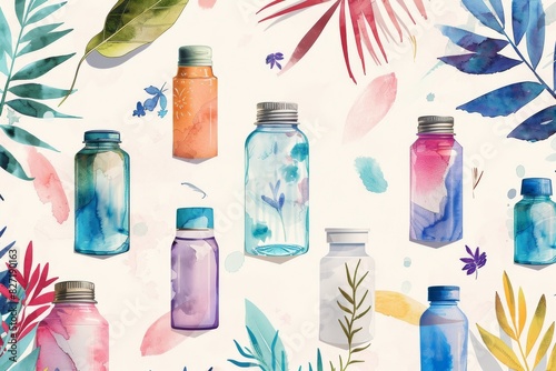 Illustrate a series of refillable travel containers for toiletries