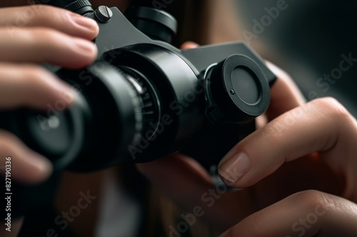 Microscope Ocular Adjustment, a Close Up Female scientist's hand adjusting a microscope eyepiece