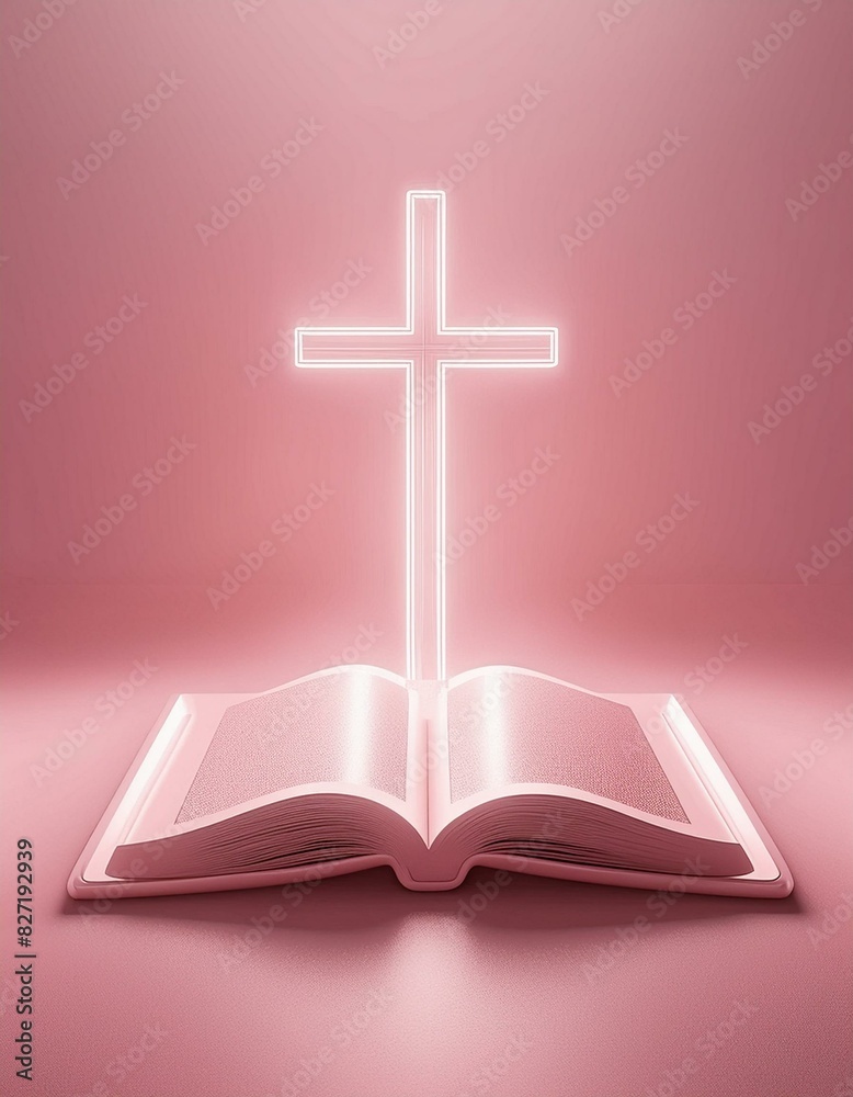 Christian Cross with Bible - Symbol of Christianity - Enlightening by Reading the Bible - Book of Christians - Cross symbol - Crucifixion of Jesus Christ - Holy Rays - Blessing from Above Christian Cross with Bible - Symbol of Christianity - Enlightening by Reading the Bible - Book of Christians - Cross symbol - Crucifixion of Jesus Christ - Holy Rays - Blessing from Above