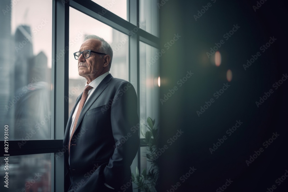 senior businessman looking out of the window senior businessman looking out of the window