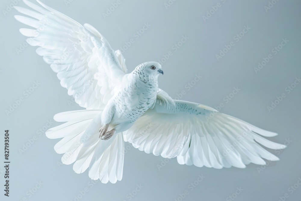 Fototapeta premium White Bird Flying Through Gray Sky