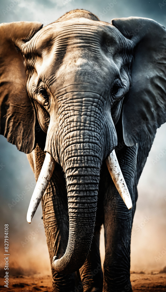 Fototapeta premium Fantasy Illustration of a wild elephant. Digital art style wallpaper background.