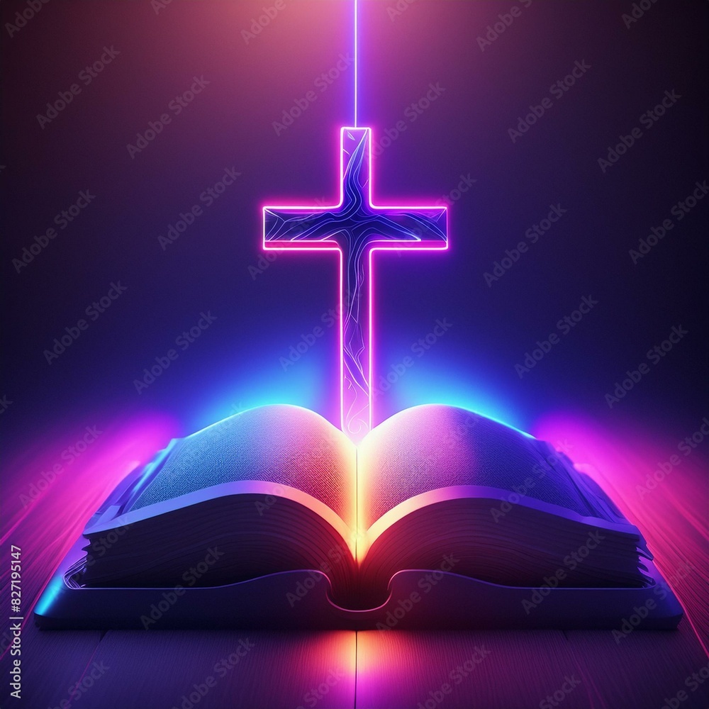 Christian Cross with Bible - Symbol of Christianity - Enlightening by Reading the Bible - Book of Christians - Cross symbol - Crucifixion of Jesus Christ - Holy Rays - Blessing from Above Christian Cross with Bible - Symbol of Christianity - Enlightening by Reading the Bible - Book of Christians - Cross symbol - Crucifixion of Jesus Christ - Holy Rays - Blessing from Above