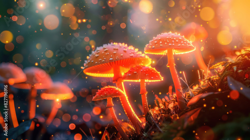 Glowing Mushrooms, Soft Light, Close-up View